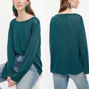 J. Crew Green 100% Linen Slouchy Crew Neck Tunic Sweater